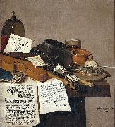 Anthonie Leemans Still life with a copy of De Waere Mercurius, a broadsheet with the news of Tromp's victory over three English ships on 28 June 1639, and a poem telli painting